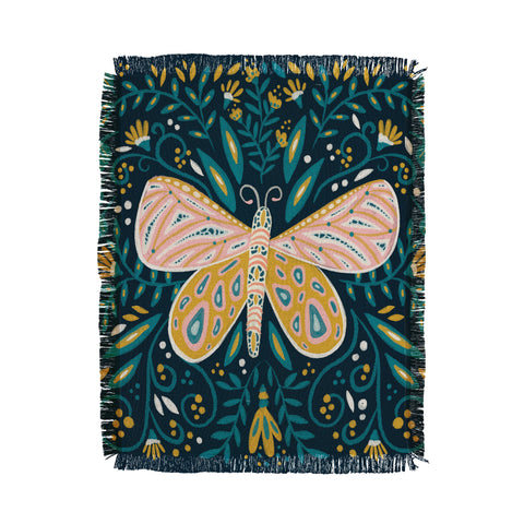 Cat Coquillette Butterfly Symmetry Teal Palet Throw Blanket