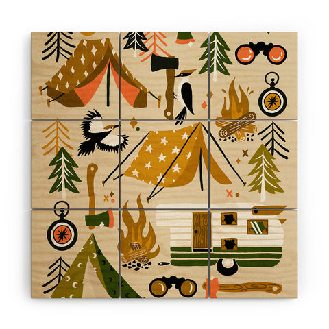 Cat Coquillette Camping Kit Olive Palette Wood Wall Mural