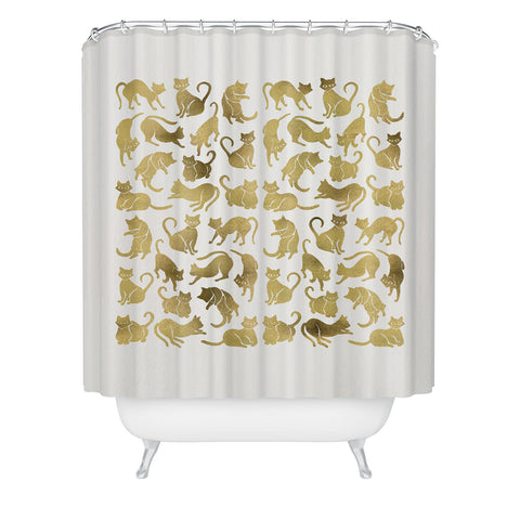 Cat Coquillette Cat Positions in Gold Shower Curtain