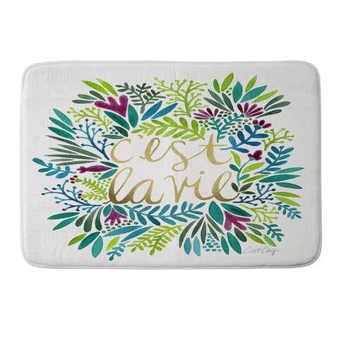 Cat Coquillette Cest La Vie Blue Green Memory Foam Bath Mat