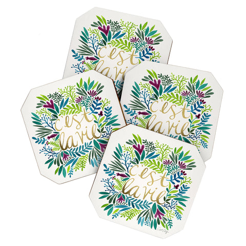 Cat Coquillette Cest La Vie Blue Green Coaster Set