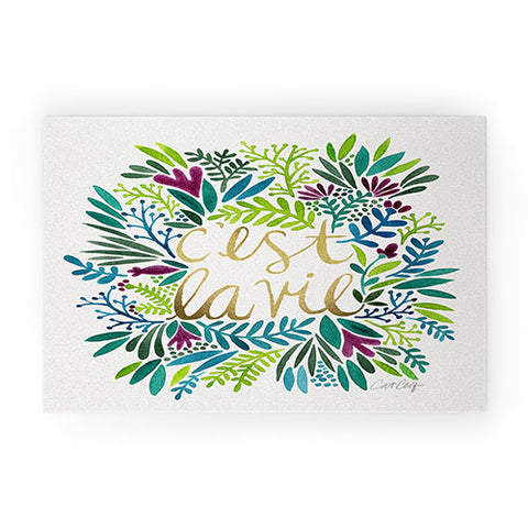 Cat Coquillette Cest La Vie Blue Green Welcome Mat