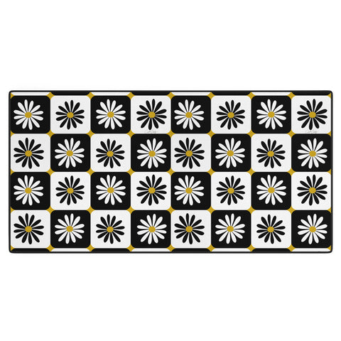 Cat Coquillette Checkered Daisies Black White Desk Mat