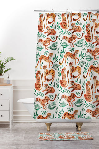 Cat Coquillette Cheetah Pattern in Orange Shower Curtain And Mat