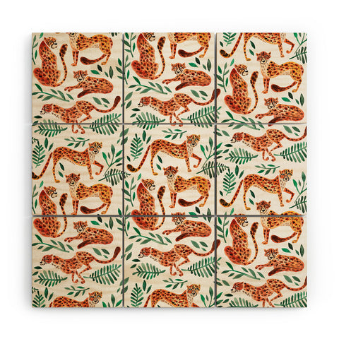Cat Coquillette Cheetah Pattern in Orange Wood Wall Mural