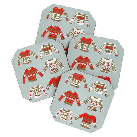 Cat Coquillette Christmas Sweaters Vintage Gold Coaster Set