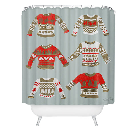 Cat Coquillette Christmas Sweaters Vintage Gold Shower Curtain