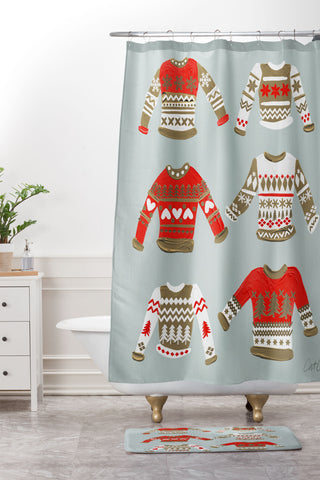 Cat Coquillette Christmas Sweaters Vintage Gold Shower Curtain And Mat