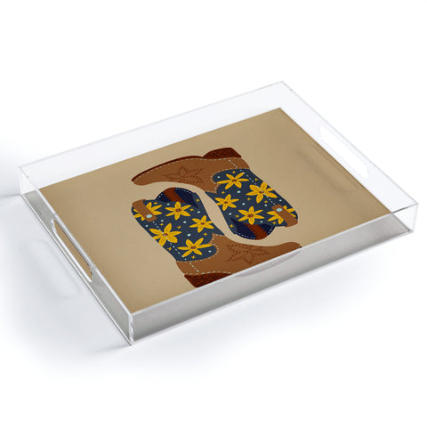 Cat Coquillette Cowgirl Boots Teal Yellow Acrylic Tray