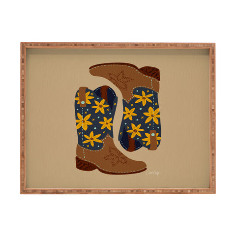 Cat Coquillette Cowgirl Boots Teal Yellow Rectangular Tray