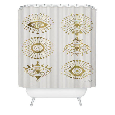Cat Coquillette Evil Eyes Gold Shower Curtain