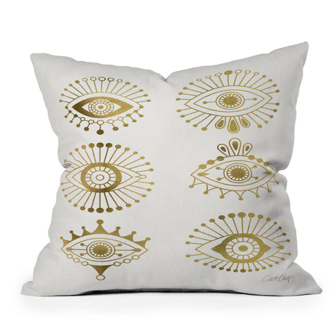 Cat Coquillette Evil Eyes Gold Throw Pillow