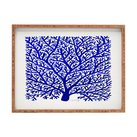 Cat Coquillette Fan Coral Navy Rectangular Tray