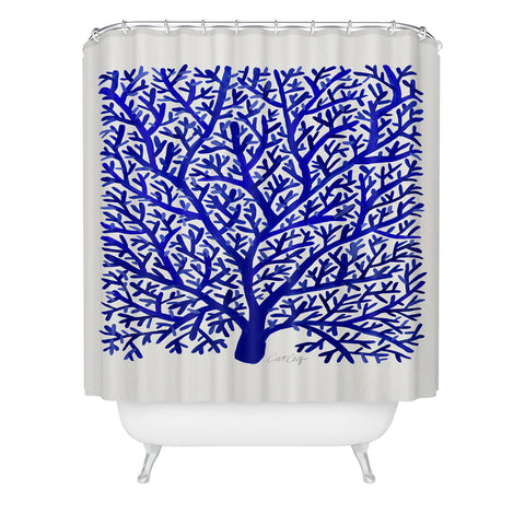 Cat Coquillette Fan Coral Navy Shower Curtain