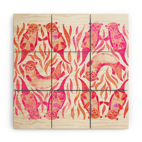 Cat Coquillette Five Otters Pink Ombre Wood Wall Mural