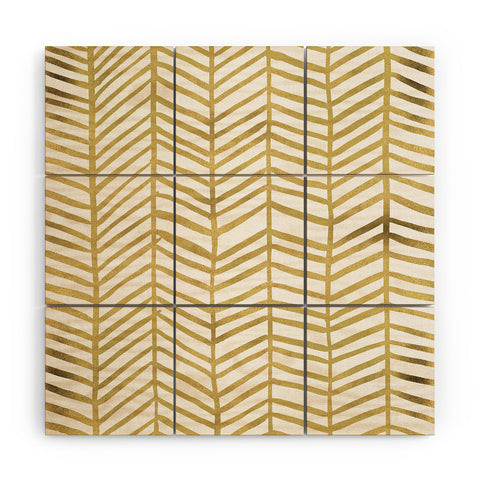 Cat Coquillette Gold Herringbone Wood Wall Mural