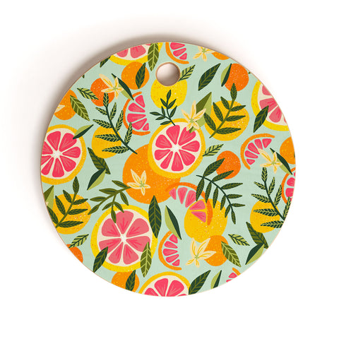 Cat Coquillette Grapefruit Blooms Mint Palette Cutting Board Round
