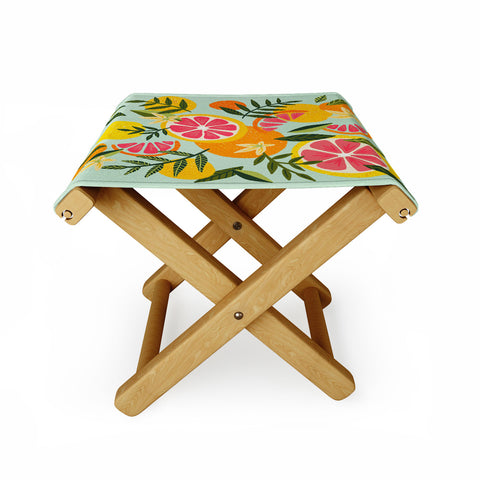 Cat Coquillette Grapefruit Blooms Mint Palette Folding Stool