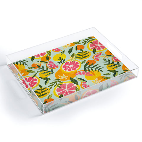Cat Coquillette Grapefruit Blooms Mint Palette Acrylic Tray