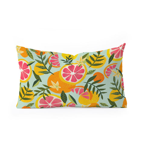 Cat Coquillette Grapefruit Blooms Mint Palette Oblong Throw Pillow