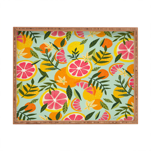 Cat Coquillette Grapefruit Blooms Mint Palette Rectangular Tray