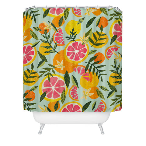Cat Coquillette Grapefruit Blooms Mint Palette Shower Curtain