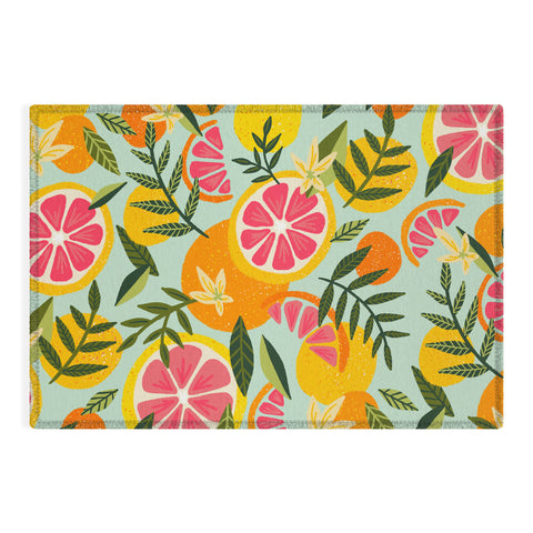 Cat Coquillette Grapefruit Blooms Mint Palette Outdoor Rug