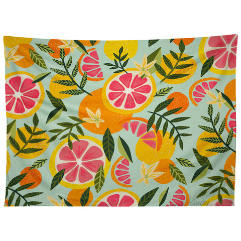 Cat Coquillette Grapefruit Blooms Mint Palette Tapestry