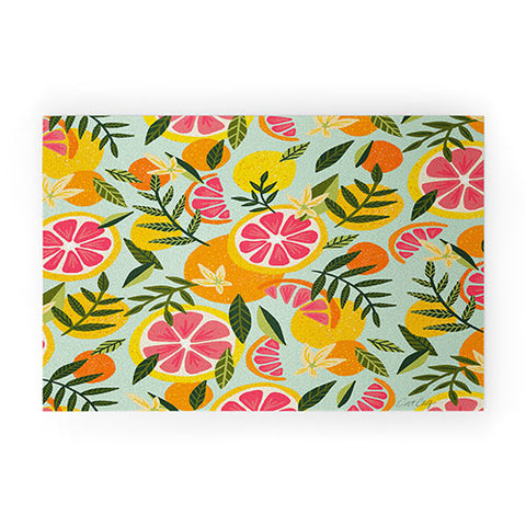 Cat Coquillette Grapefruit Blooms Mint Palette Welcome Mat