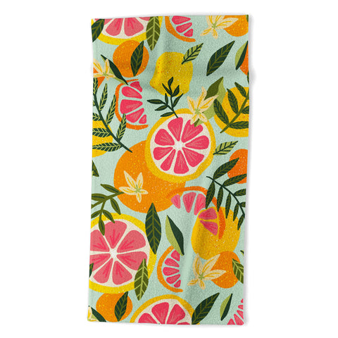 Cat Coquillette Grapefruit Blooms Mint Palette Beach Towel