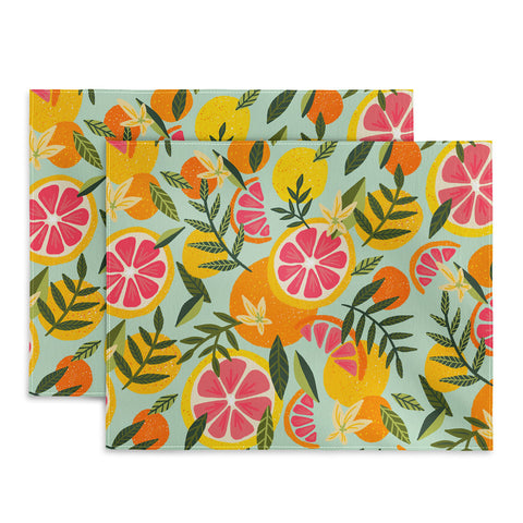 Cat Coquillette Grapefruit Blooms Mint Palette Placemat