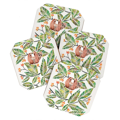 Cat Coquillette Happy Sloth Tropical Green Rainforest Coaster Set