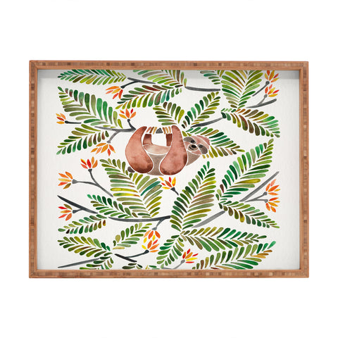 Cat Coquillette Happy Sloth Tropical Green Rainforest Rectangular Tray