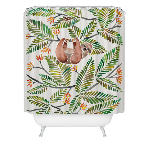 Cat Coquillette Happy Sloth Tropical Green Rainforest Shower Curtain