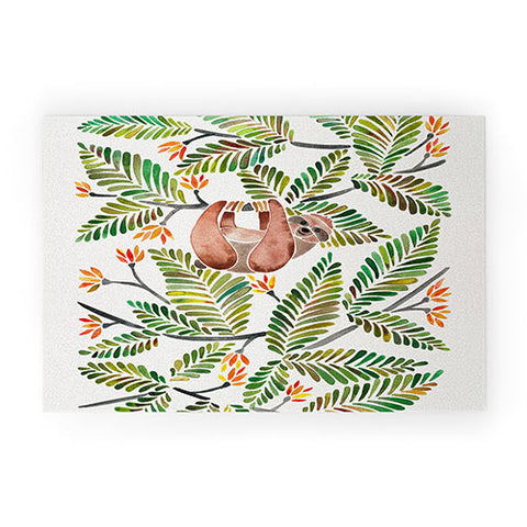Cat Coquillette Happy Sloth Tropical Green Rainforest Welcome Mat