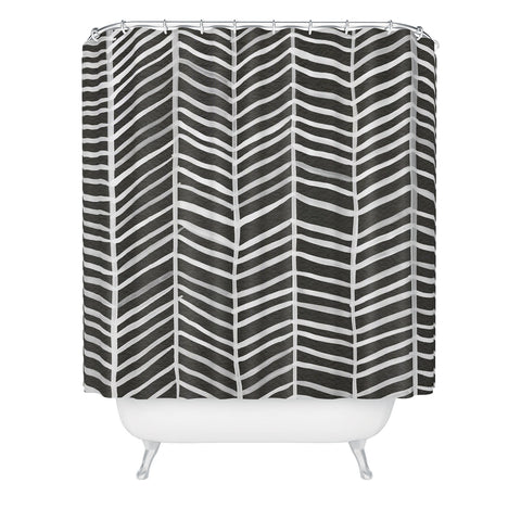 Cat Coquillette Herringbone Black White Shower Curtain