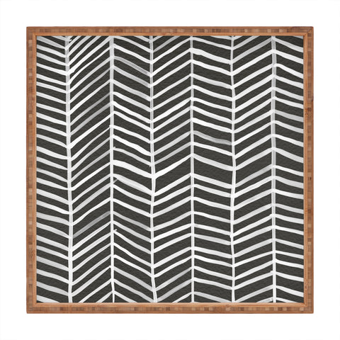 Cat Coquillette Herringbone Black White Square Tray