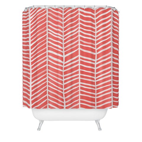 Cat Coquillette Herringbone Coral Shower Curtain