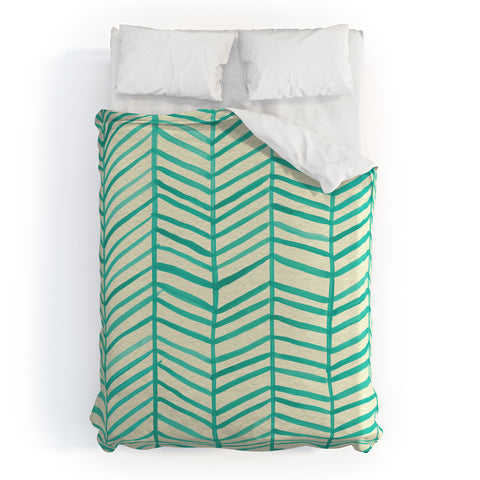 Cat Coquillette Herringbone Turquoise Duvet Cover