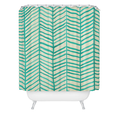 Cat Coquillette Herringbone Turquoise Shower Curtain