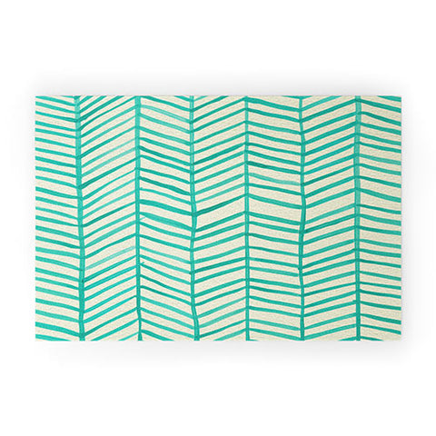 Cat Coquillette Herringbone Turquoise Welcome Mat
