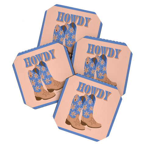 Cat Coquillette Howdy Cowgirl Blue Peach Coaster Set