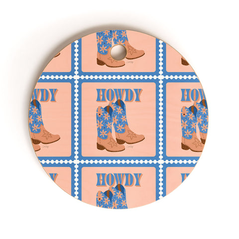 Cat Coquillette Howdy Cowgirl Blue Peach Cutting Board Round