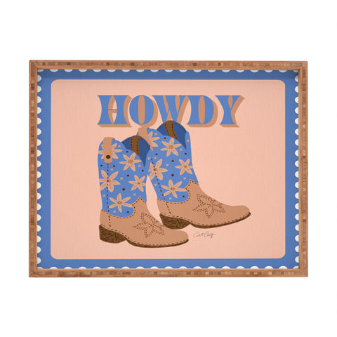 Cat Coquillette Howdy Cowgirl Blue Peach Rectangular Tray