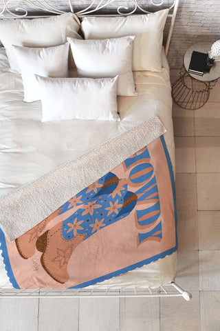 Cat Coquillette Howdy Cowgirl Blue Peach Fleece Throw Blanket