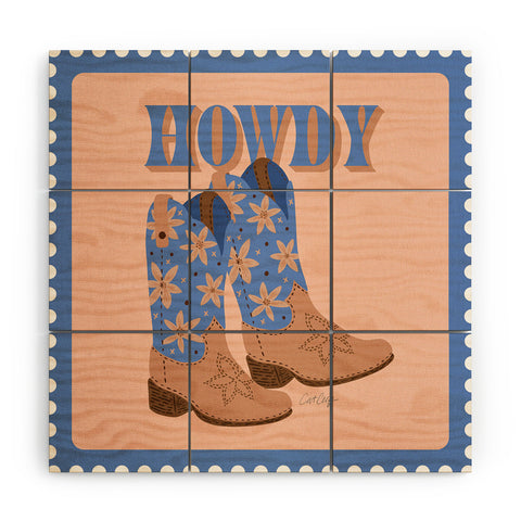 Cat Coquillette Howdy Cowgirl Blue Peach Wood Wall Mural