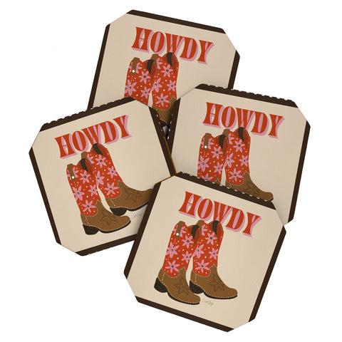 Cat Coquillette Howdy Cowgirl Coral Pink Coaster Set