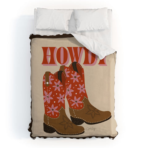 Cat Coquillette Howdy Cowgirl Coral Pink Duvet Cover