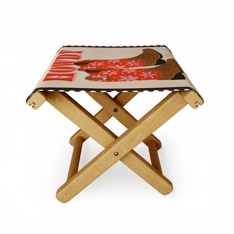 Cat Coquillette Howdy Cowgirl Coral Pink Folding Stool