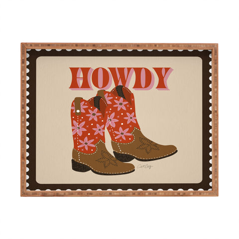 Cat Coquillette Howdy Cowgirl Coral Pink Rectangular Tray